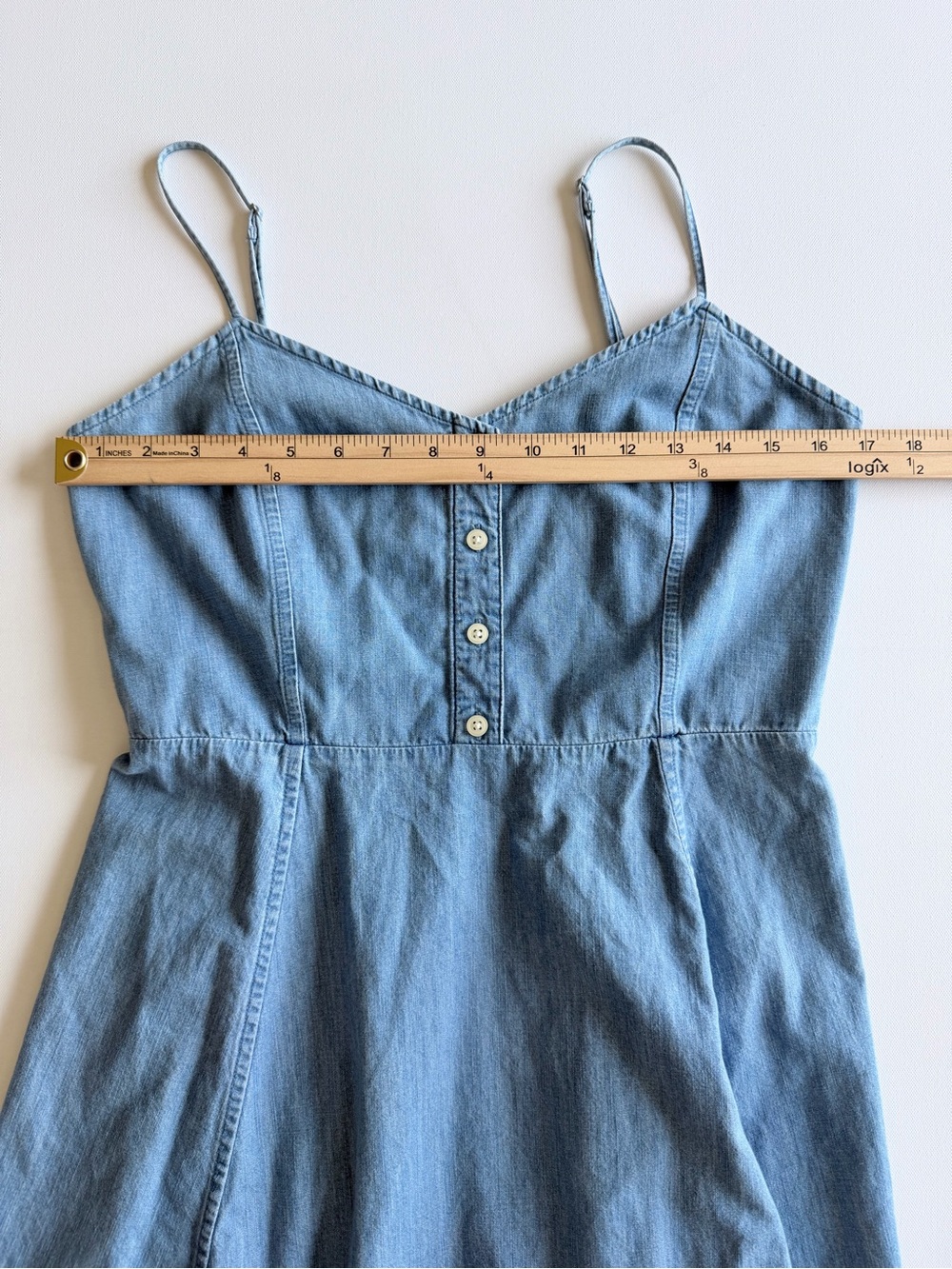 GAP Chambray Fit & Flare Mini Dress Blue Button Front Size 6 - Picture 9 of 12